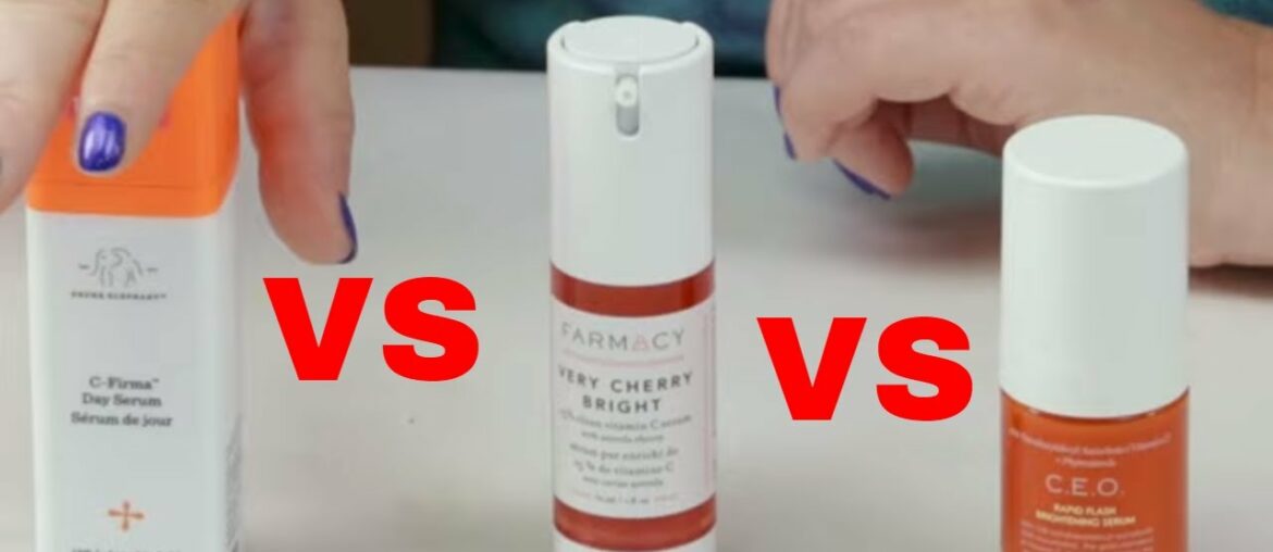 Farmacy Very Cherry Vitamin C 🍒 VS🐘 Drunk Elephant C-Firma VS Sunday Riley CEO 15% Vitamin C Serum