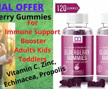 Elderberry Gummies for Immune Support Booster Adults Kids Toddlers with Vitamin C, Zinc, Echinacea.