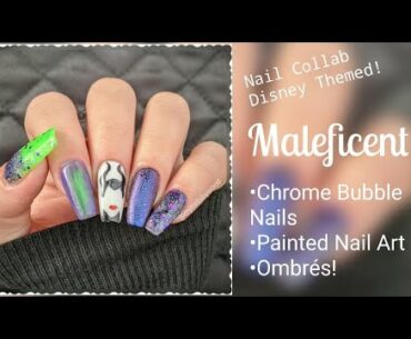 MALEFICENT DISNEY NAILS | CHROME BUBBLE NAILS | PAINTED NAIL ART | OMBRÉ