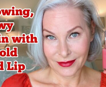 Glowing, Dewy Skin with a Bold Red Lip