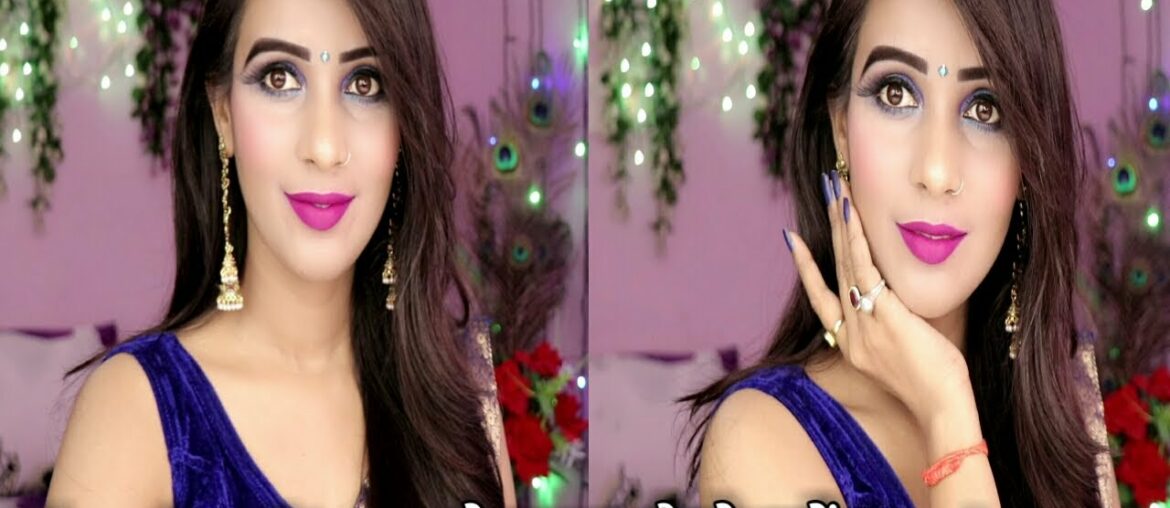 TRADITIONAL INDIAN MAKEUP TUTORIAL ||BLUE EYES MAKEUP TUTORIAL || Blue Outfits पर मेकअप कैसे करे 😍