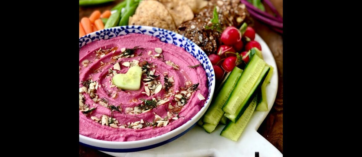 Beet Hummus. Easy and simple recipe./الحمص العربي مع الشمندر