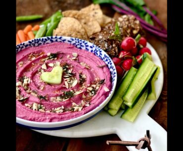 Beet Hummus. Easy and simple recipe./الحمص العربي مع الشمندر