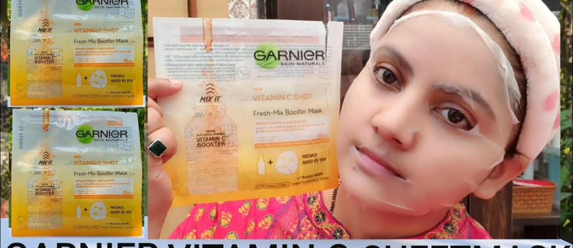 Garnier  skin naturals fresh mix vitamin c shot boost sheetmask review& demo | RARA | vitamin c mask