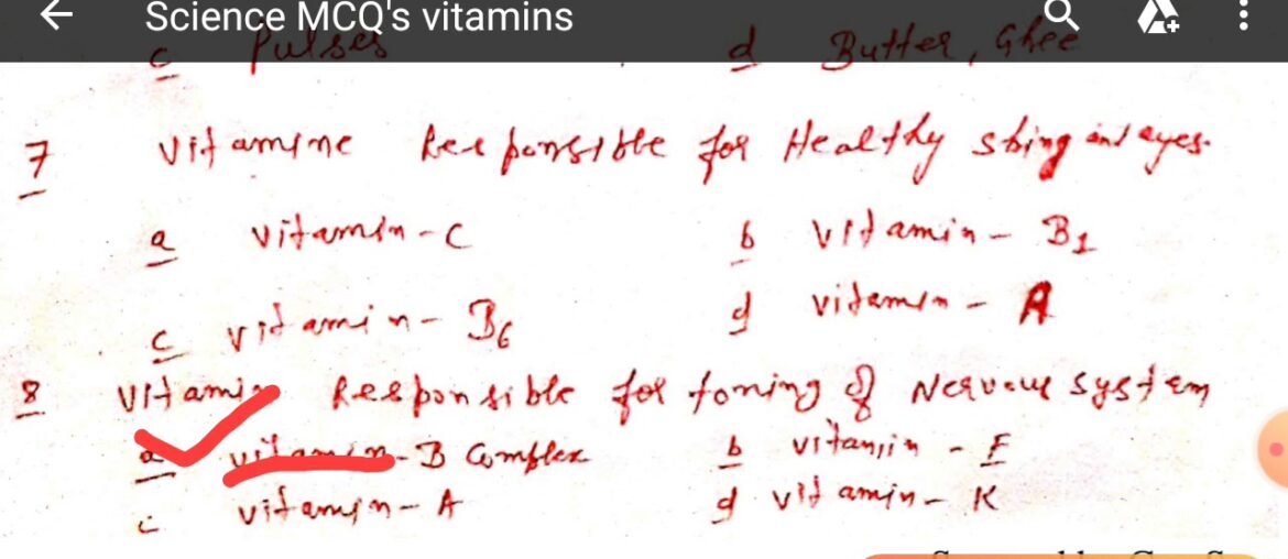 Important Science MCQ'S  (Of Biology--Nutrition Related with Vitamins ) for PPSC And Other Exams