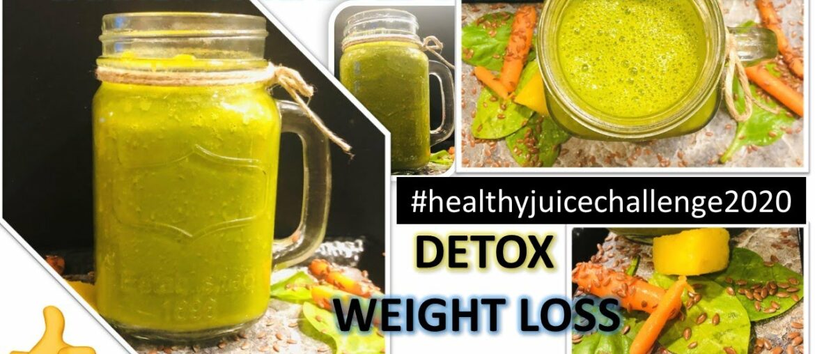 Healthy detox green smoothie with carrot and pineapple #weightloss #healthyjuicechallenge2020