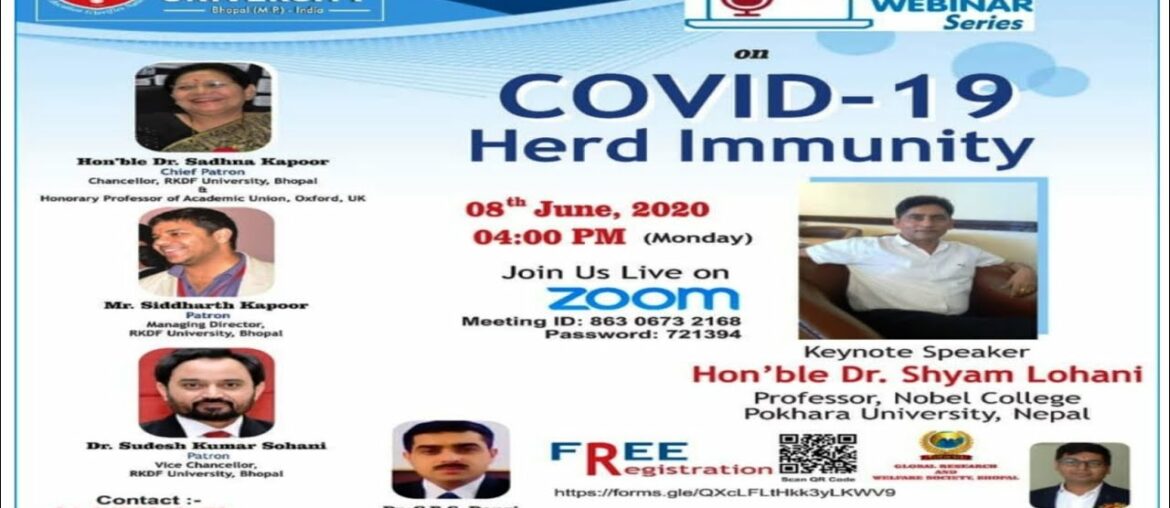 FOP , RKDF University  Bhopal Organised Live Webinar on COVID 19 Herd Immunity By Dr.Shyam Lohani .