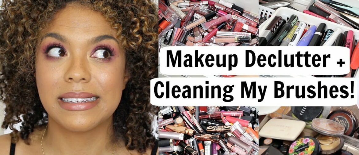 MAKEUP DECLUTTER! + How to Clean Makeup Brushes!