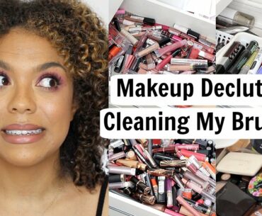 MAKEUP DECLUTTER! + How to Clean Makeup Brushes!