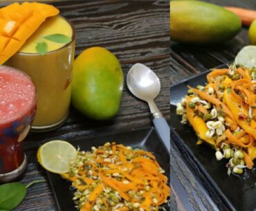 Breakfast with this Sprouts mango Salad & mango Spinach smoothie