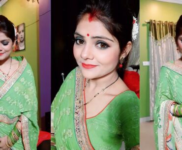 #Teejmakeuplook//Sawan makeup look//Hariyali teej pe hari saree me aise ho taiyaar//#greensmokyeye