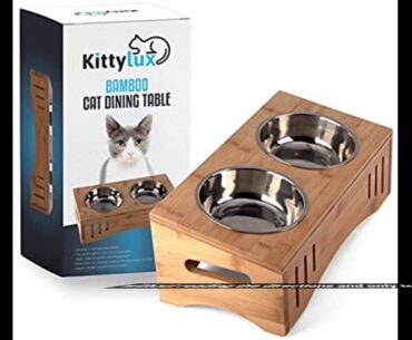 FOREYY Raised Pet Bowls for Cats and Small Dogs, Bamboo Elevated Dog Cat Food and Water Bowls S...