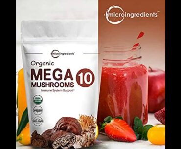 Sustainably US Grown, Organic Mega 10 Mushroom Complex Powder for Immune System Booster, 10 Oun...