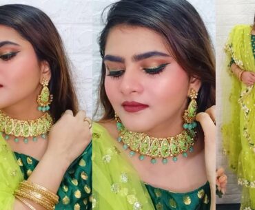 WEDDING GUEST MAKEUP LOOK | GREEN EYE MAKEUP | MAKEUP WITH GREEN SAREE | SIYA FASHION SAREE | RIA