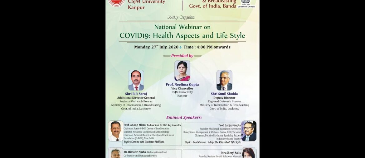 National Webinar on COVID19  Health Aspects & Life Style, 27 July 2020