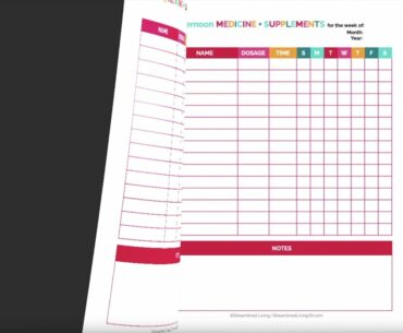 Medicine, Supplement and Vitamin Tracker Printable Planner Insert