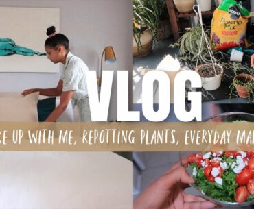 VLOG: Wakeup With Me, Repotting Plants, Everyday Makeup + Cleaning