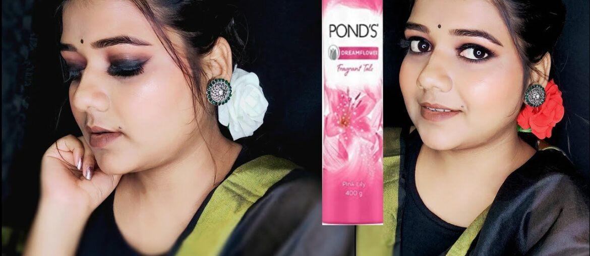 Durga Puja Makeup Look Using Pond's Powder|Step By Step Black Smokey Eye Makeup Look|Arpita's Beauty