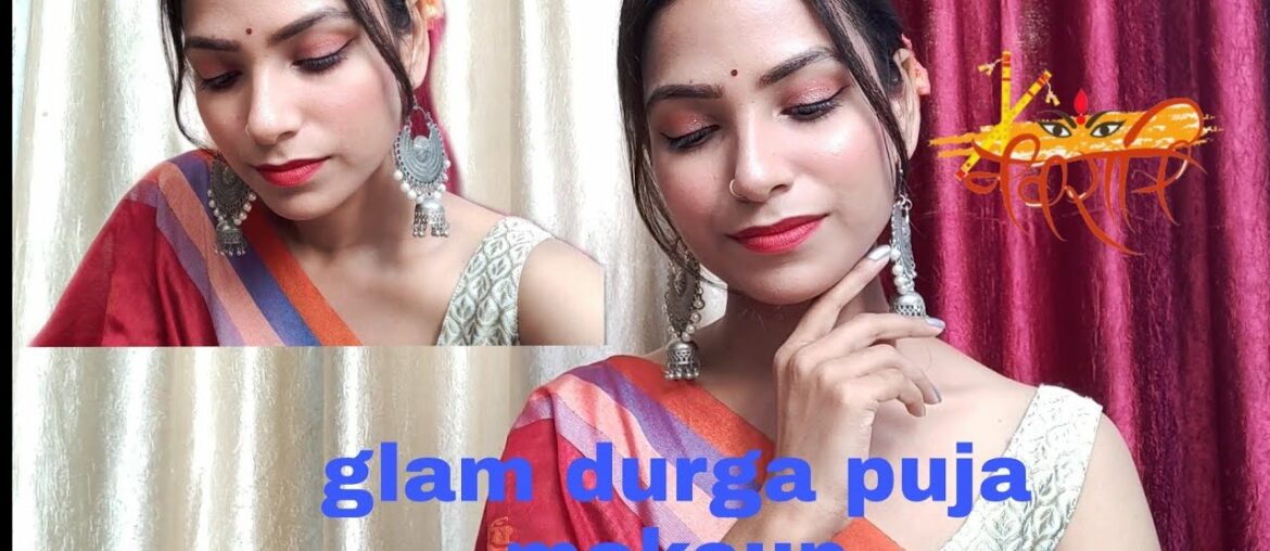 Affordable festive glam makeup tutorial ||Durga Puja ashtami makeup look 2020|| look 2