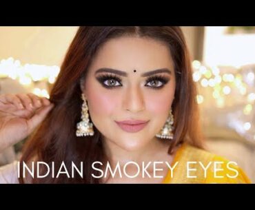 INDIAN SMOKEY EYES WITH GLOSSY SKIN TUTORIAL | FESTIVE & WEDDING GUEST MAKEUP | SMOKEY GLAM