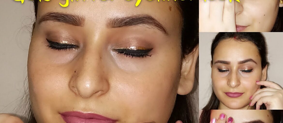 Easy gold glitter eyeliner makeup look ||Step by step tutorial