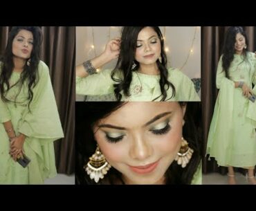 Indian wedding guest makeup look || Pastel green eye look || Pastel dress|| Trending colour 2020 ||