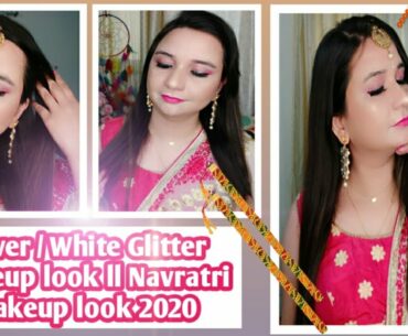 SILVER / WHITE Glitter Eye Makeup look ll 9 days 9 wearable makeup look for Navratri 2020 ll Day 3 l