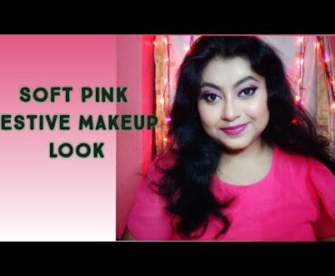 Soft Pink Festive Glam Look || Durga puja Saptami makeup look || Trendy Tiya