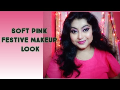 Soft Pink Festive Glam Look || Durga puja Saptami makeup look || Trendy Tiya