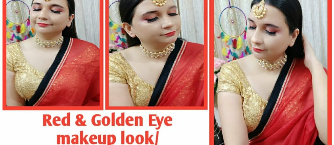 Red and Golden eye makeup look ll 9 days 9 wearable makeup looks for Navratri 2020 ll Red Eyemakeup