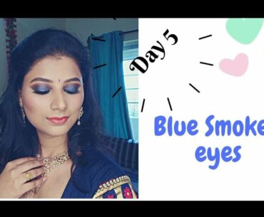 Navratri Day 5 Blue Smokey eye makeup