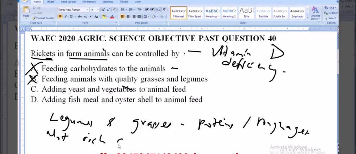 WAEC 2020 AGRIC  SCIENCE OBJECTIVE PAST QUESTION 40 Animal Nutrition