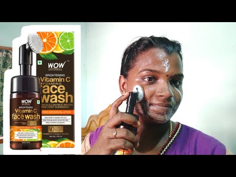 wow skin science brightening vitamin c foaming face wash in built face brush / live demo & review