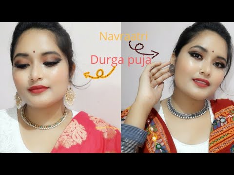 Indian Festive Look for Navraatri & Durga Puja| Smoky eye makeup