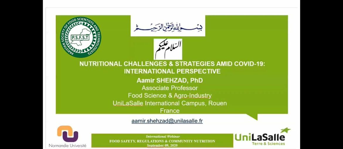 Nutritional Challenges & Strategies amid COVID19 By; Dr. Amir Shehzad, UniLaSalle, Rouen, France