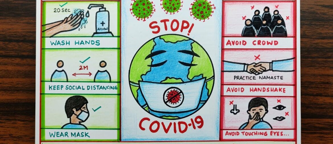 Easy Drawing of Coronavirus Awareness/ Precautions Safety Poster. Easy Drawing COVID19 Poster.