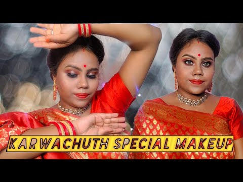 Karwachauth Traditional Red Makeup Look For New  BRIDES |Glowing Glam lRajashree Makeover & Beauty