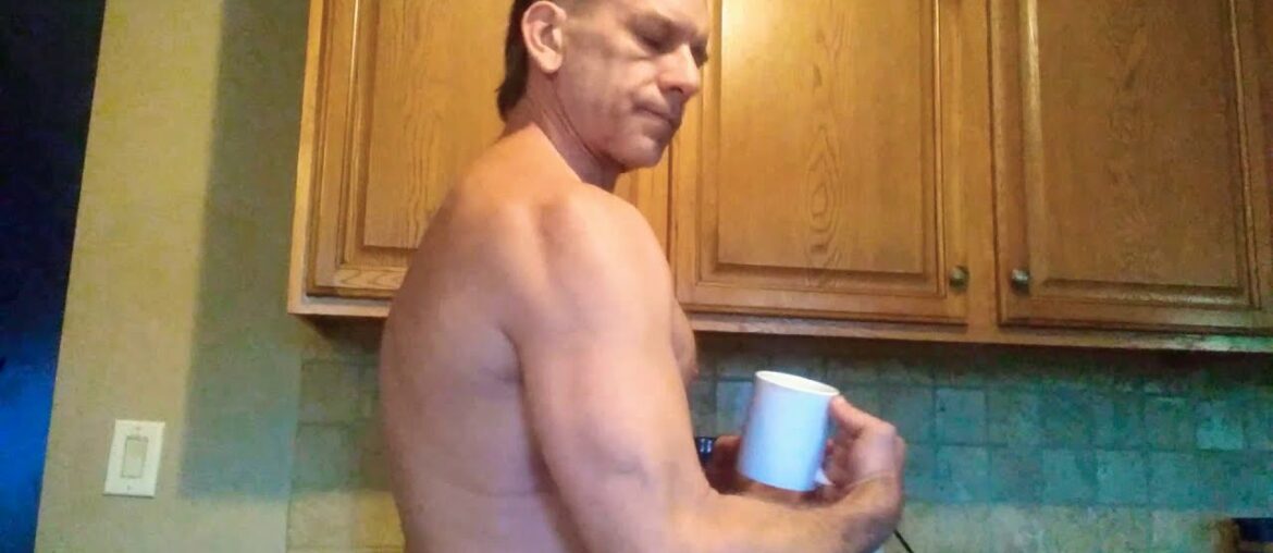 Monday morning  Vitamin D milk and Coffee drinking muscle flexing.