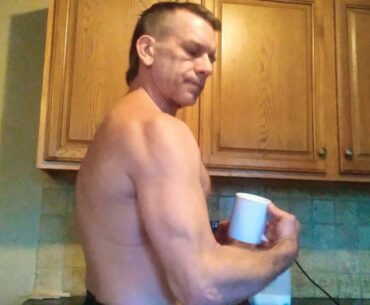 Monday morning  Vitamin D milk and Coffee drinking muscle flexing.