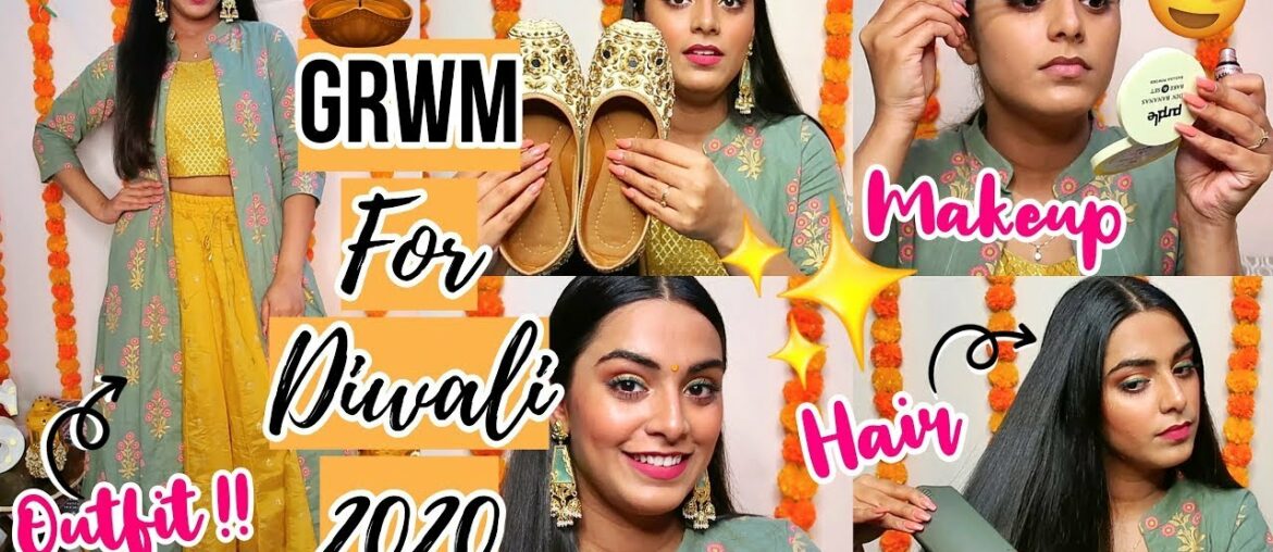 Get Ready With Me For Diwali 2020 | Makeup, Hair, Outfit, Jewellery | Easy Glam Look For Beginners