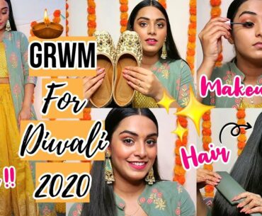 Get Ready With Me For Diwali 2020 | Makeup, Hair, Outfit, Jewellery | Easy Glam Look For Beginners