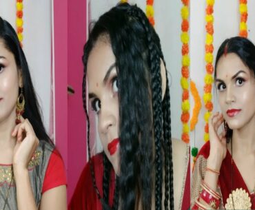 Diwali makeup or bina hair styler ke balo ko curly karne ka tarika ek makeup wear two different look