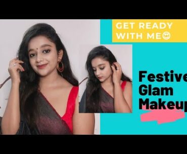Festive Glam Makeup || Diwali Makeup || Black Saree Makeup Look || Super Easy Makeup Look