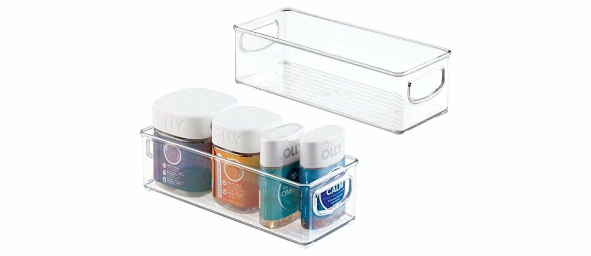 mDesign Stackable Plastic Storage Bin Caddy with Handles - Organizer for Vitamins, Supplements, Ser