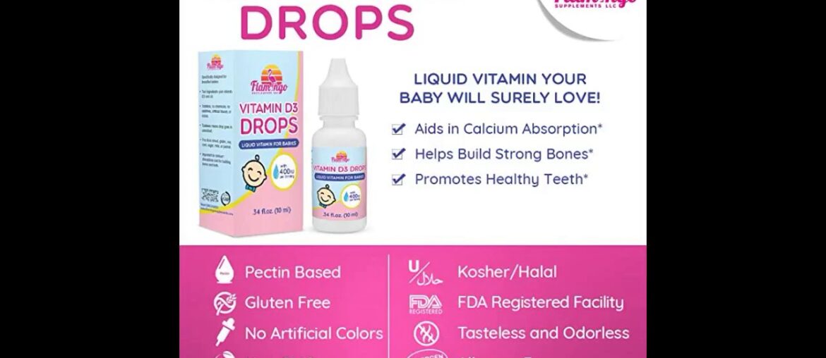 Flamingo Supplements- Vitamin D3 Baby Drops for Infants and Kids (400 IU). 6 Month Supply (10 M...