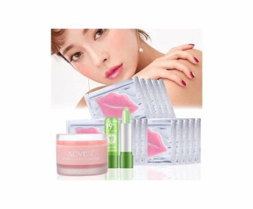 Lip Treatment set - Vitamin C Lip Mask and Strawberry Lip Scrub Aloe Vera Lipstick for Dry Lips Moi