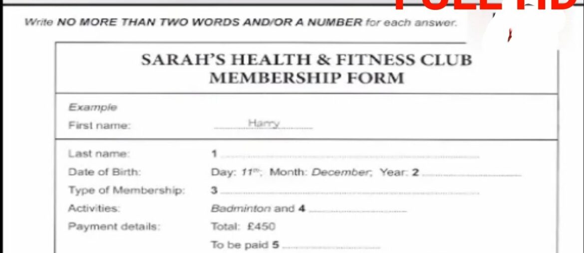 Sarah's Health & Fitness Club Membership Form IELTS LISTENING | IELTS LISTENING PRACTICE TEST 2020