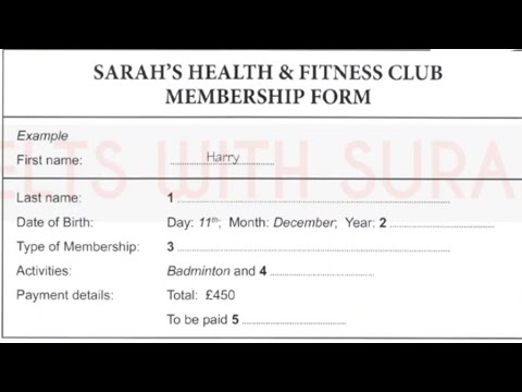 SARAH'S HEALTH & FITNESS CLUB MEMBERSHIP FORM LISTENING PRACTICE TEST WITH ANSWERS| IELTS WITH SURAJ