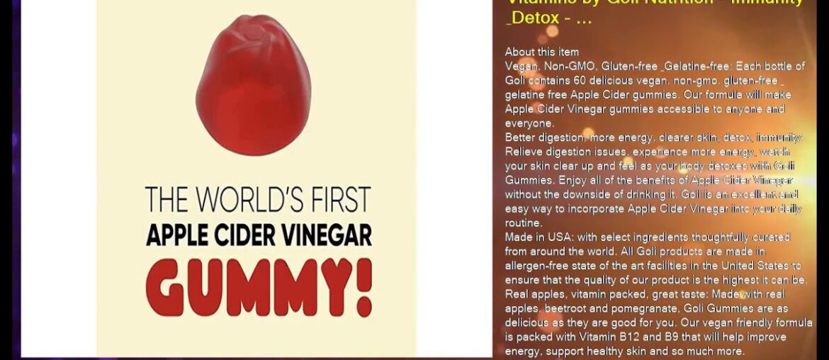 Apple Cider Vinegar Gummy Vitamins by Goli Nutrition - Immunity & Detox - (1 Pack, 60 Count, with T