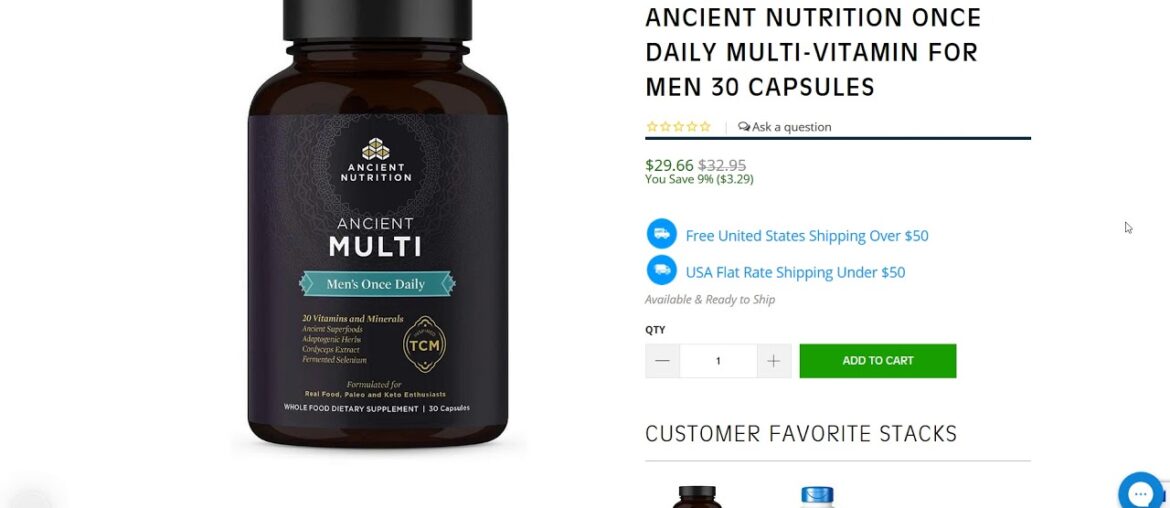 Buy Ancient Nutrition Once Daily Multi Vitamin for Men 30 Capsules cheap